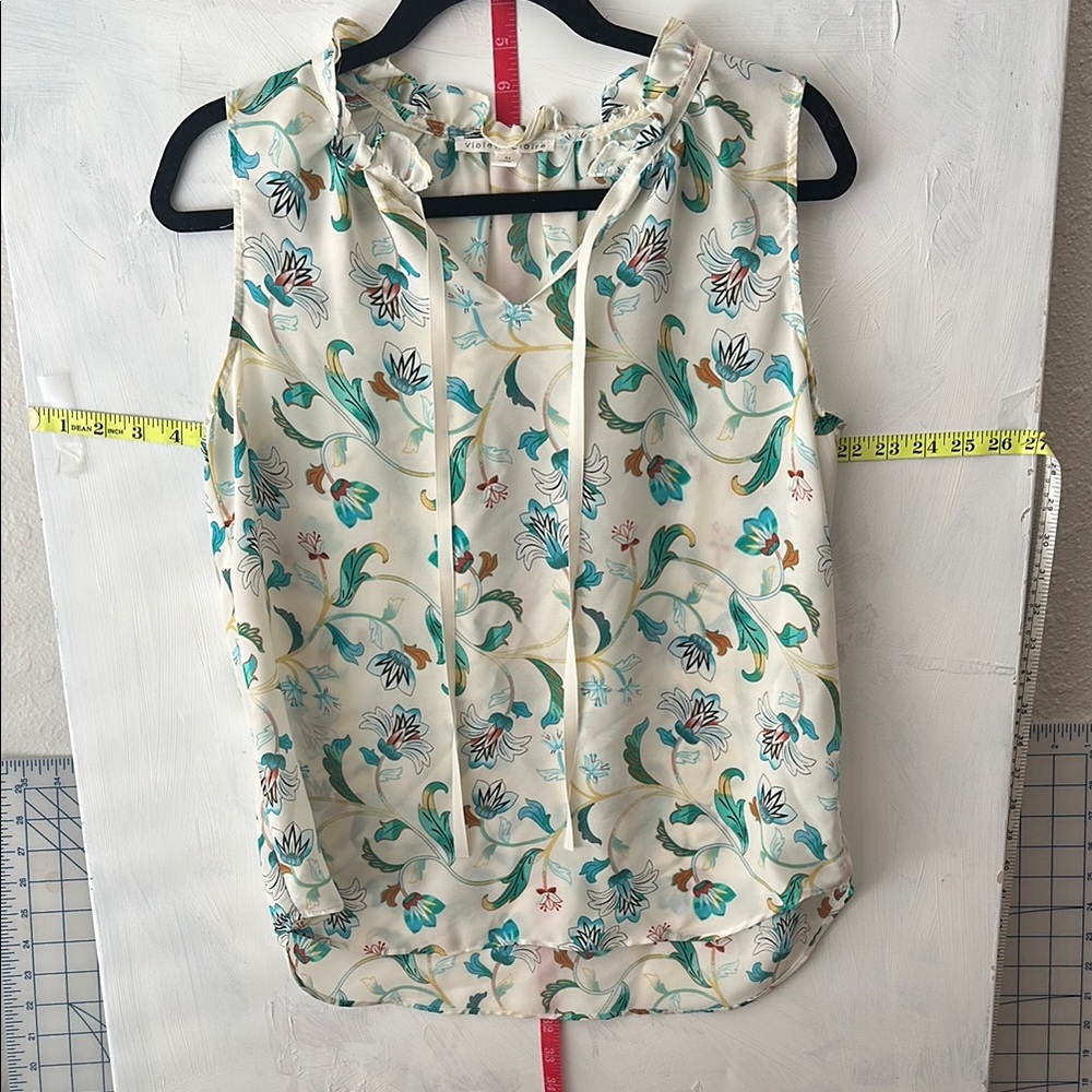 Floral Sleeveless Top - Cream and Green